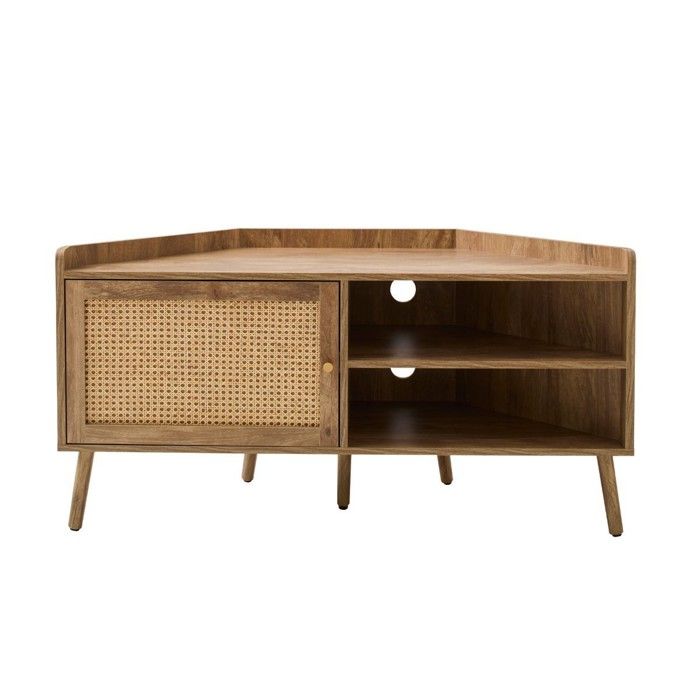 CALICOSY - Meuble TV dangle 1 porte avec façade en rotin L120 cm PALMO - Bois clair CALICOSY - Meuble TV dangle 1 porte avec façade en rotin L120 cm PALMO - Bois clair