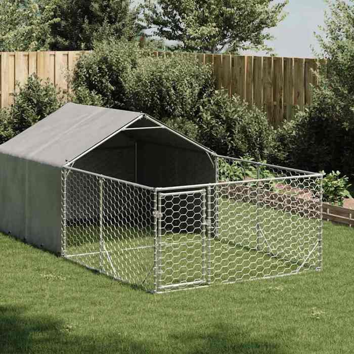Argent Niche pour chien cage polyvalente enclos dextérieur 4x2x15 m acier galvanisé A372