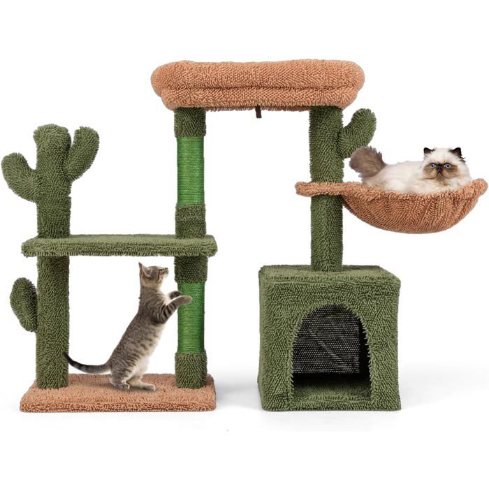 GIANTEX Arbre à Chat en Forme de Cactus de 81 cm Perchoir en Peluche Hamac Confortable Condo Poteaux à GratterCoussins Lavabl