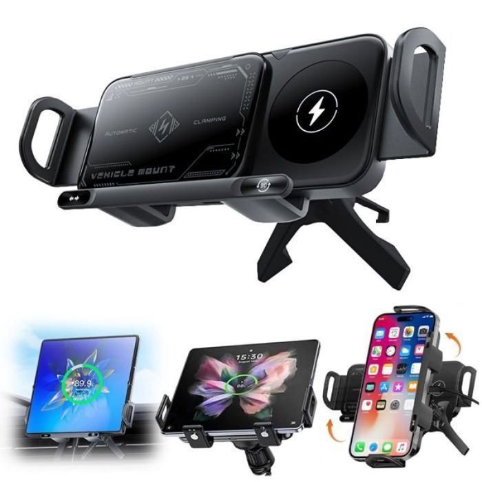 Support de voiture à chargement sans fil 15 W pour téléphones support intelligent pour téléphone portable/tablette