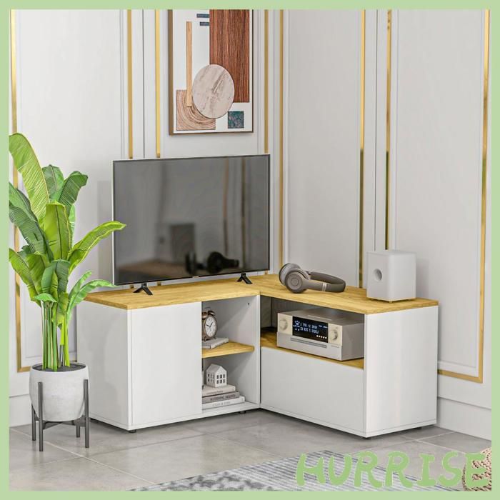 Cocosity Meuble Tv DAngle Banc Télévision JusquÀ 40 Pouces Avec Rangements Aspect Bois Clair Et Blanc