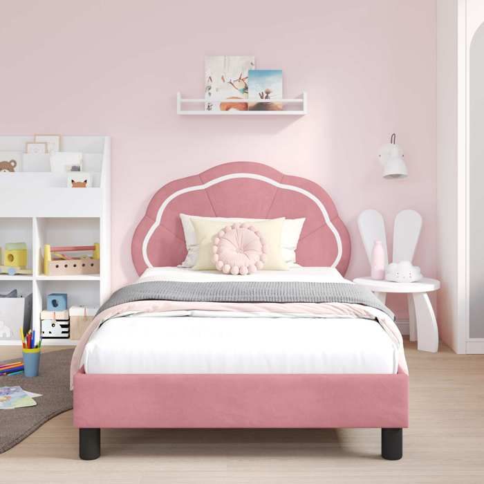 BEAU Cadre de lit - Tête de lit - SARAZYJ - Meuble de chambre - 1 Personnes - pour enfants avec tête de lit Rose 90 x 190