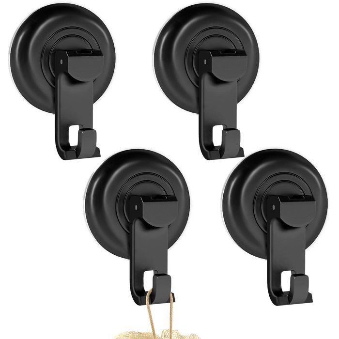 Lot De 4 Crochets De Douche À Ventouse Sans Perçage Réutilisables Abs/Pc Noir Pour Carrelage Verre Miroir