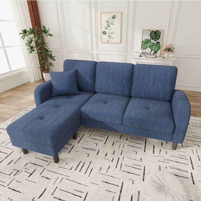 Canapé dangle 3 Places 166x118x77 Cm Avec Pieds En Plastique Coussin En Velours Côtelé Bleu