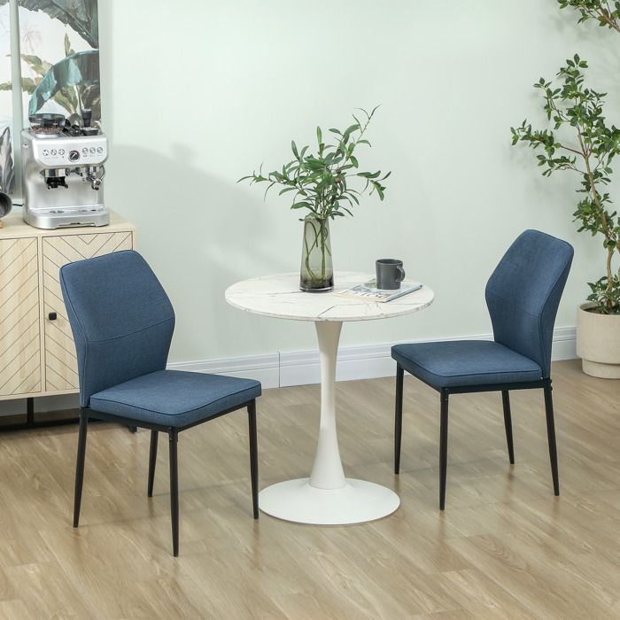 Chaises de salle à manger - Lot de 2 - Velours synthétique bleu - Dossier incurvé - Pieds acier
