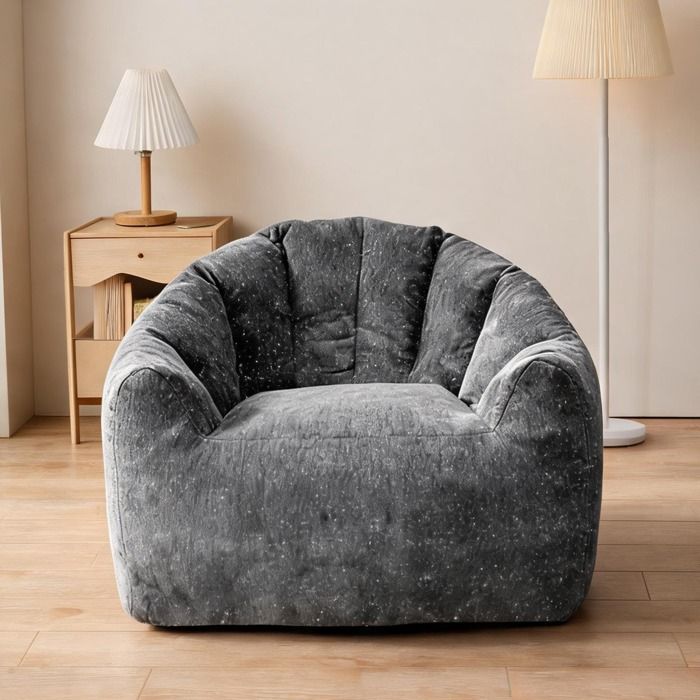 Pouf canapé d’appoint salon ovale en flanelle gris neutre – Confort ergonomique et design arrondi 86x99x65 pouces