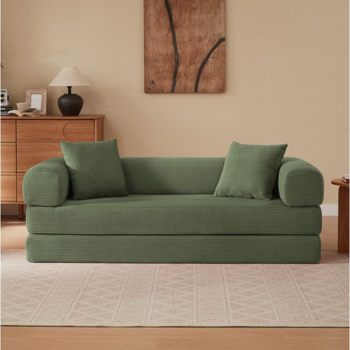 WOVREO canapé modulable convertible 195 x 89 x 59 cm velours vert mousse canapé-lit 1 place