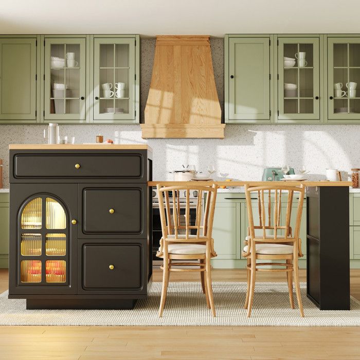 Îlot de cuisine extensible (122 5-195 5 x 59 x 93 5 cm) avec éclairage LED 3 tiroirs 2 étagères 1 porte vitrée - noir