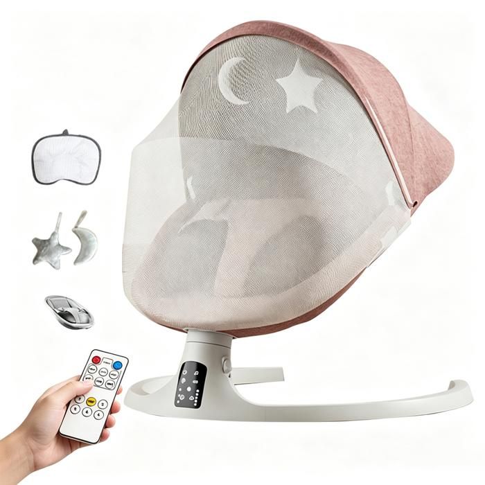 Balançoire électrique pour bébé Transat bebe avec Télécommande 3 Positions Inclinables 5 balancement 3 minuterie trois vitesses