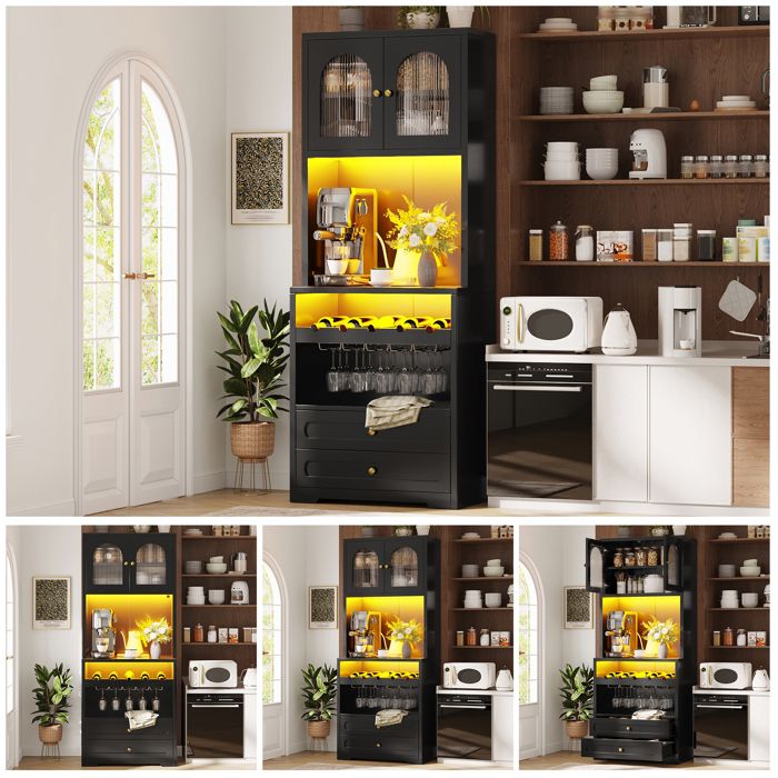Armoire haute vitrée - Portes vitrées cintrées - Éclairage LED intelligent par application - Synchronisation musicale