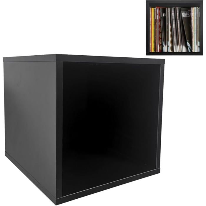 VDD Cube de Rangement Vinyle LP 38x34x38 cm Noir Empilable pour 100 Disques 12 Pouces