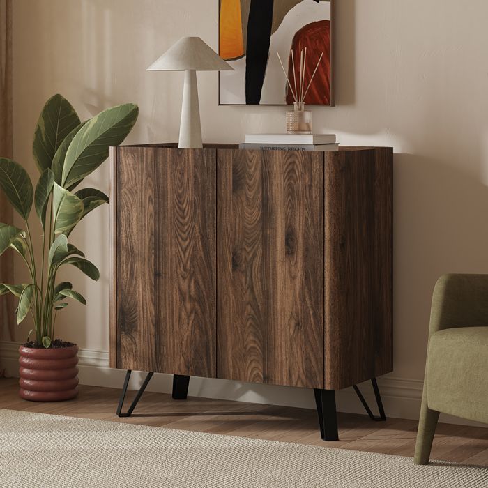 Commode Trorlon 83 x 80 x 40 cm effet noyer / travertin
