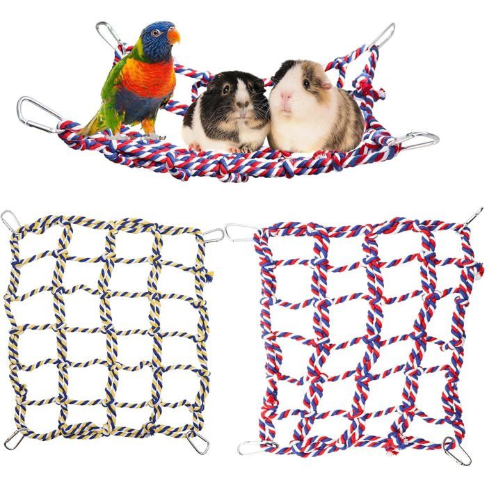 2 Filets en Corde Colorés pour Oiseaux et Petits Animaux Hamac Suspendu Jouet d escalade Accessoire pour Cage d Hamsters Rats 35 25