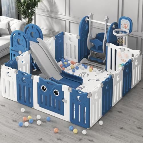 Parc Bébé Pliable TWOLIIN 14 Panneaux - Centre Activités Enfants 6 Mois-6 Ans Bleu/Blanc