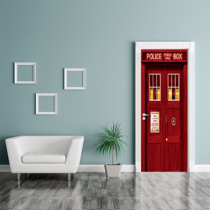 Autocollant de porte, 3D Police Door Mural Autoadhésif Décalque