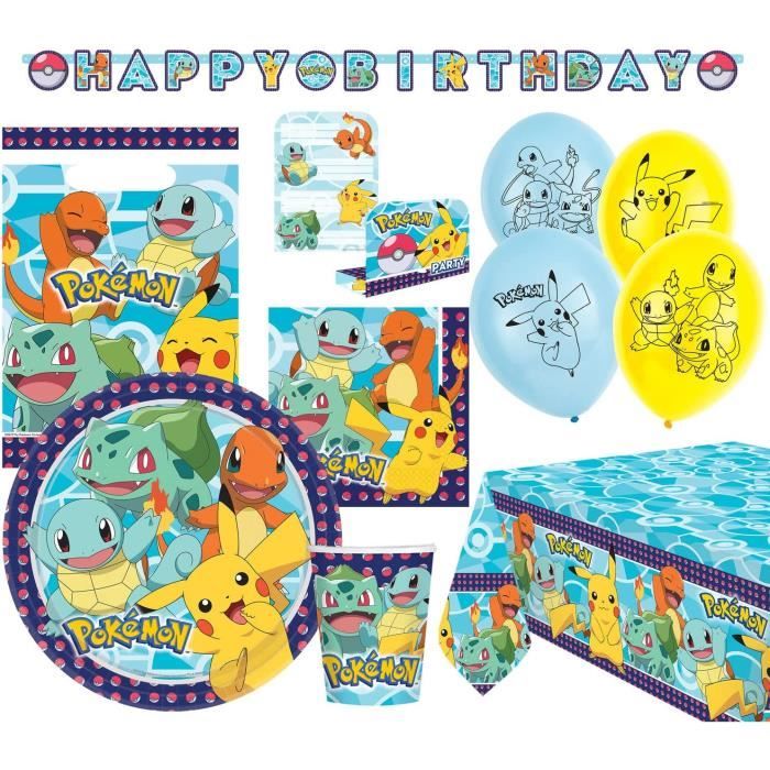 Kit Pokémon 56 pièces Vaisselle jetable & décoration Anniversaire d'enfant  fête à thème, Multicolore + 1 gourde Pokemon OFFERTE - Cdiscount Maison
