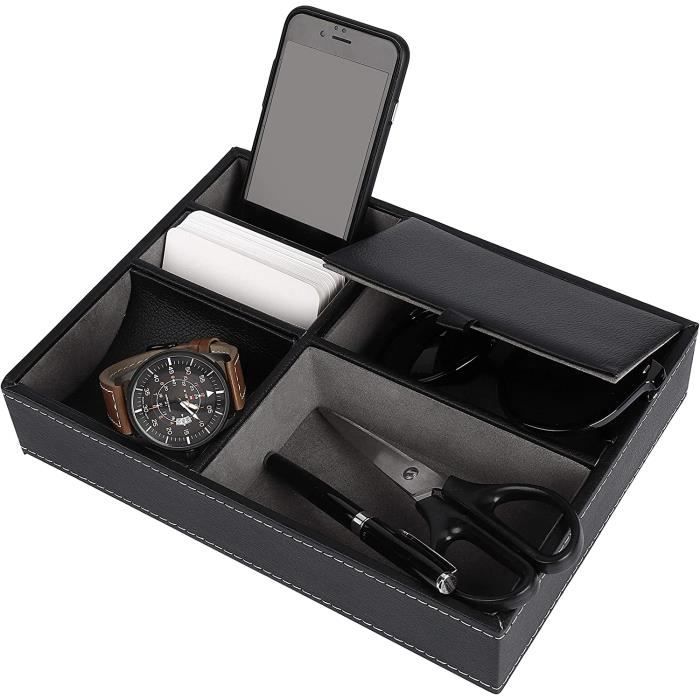 BEWISHOME ESSH06Z Plateau Valet Tray Organisateur Table De Chevet Homme - Fibre Carbone Cuir Synthétique