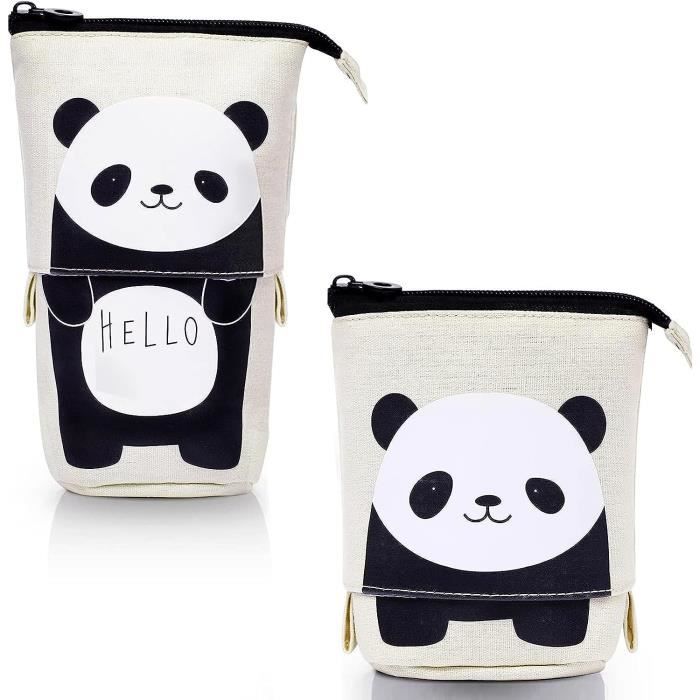Trousse Télescopique 2-en-1 Enfant - Panda Kawaii, Se Transforme En Pot à Crayons - Dimensions 20x13x7 Cm Dépliée