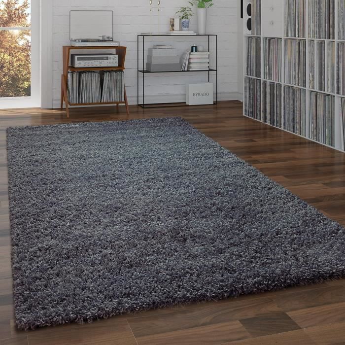 Tapis De Salon à Poils Longs 120x160 Cm - Doux, Antidérapant, Lavable, Gris Foncé
