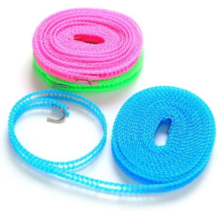 Lot De 2 Cordes à Linge Réglables 5 M - Extérieur/Intérieur, Coupe-Vent, Avec Crochets, Idéal Camping