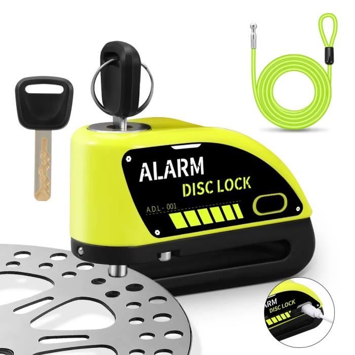 Antivol à Disque De Frein Rechargeable Avec Alarme 120 DB - Pour Moto, Vélo, Scooter - Câble De Rappel 1,8m - Étanche, Robuste - 3