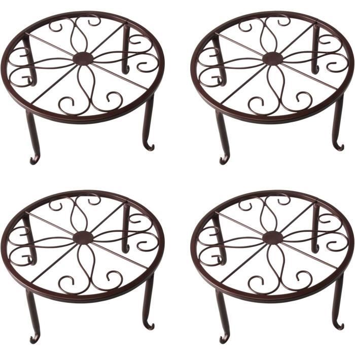 Support Pour Pot De Fleurs Métal Noir - Pied De Plante Intérieur/extérieur - Design Pliable