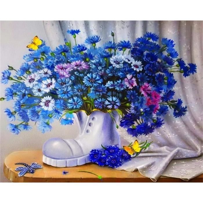 Diamond Painting France Kit Fleur 30x30cm - Diamond Painting 5D Rond Avec Strass - Décoration Murale DIY Pour Débutants Peinture Diamant