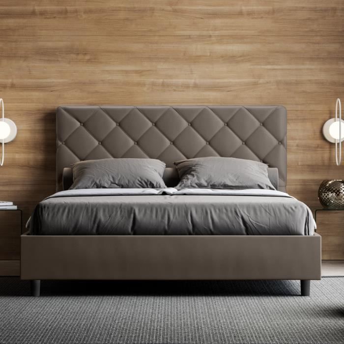Lit - Priya - 160x200 - Sommier inclus - Style contemporain - Couleur marron Lit - Priya - 160x200 - Sommier inclus - Style contemporain - Couleur marron