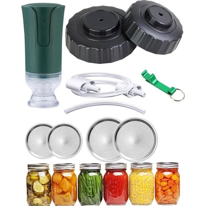 Couvercle Vide Mason Kilner Airtender - Kit Mise Sous Vide Pour Bocaux Mason - Pompe 3 Couvercles - Conservation 5x Plus Longue Deshydrateur Alimentaire