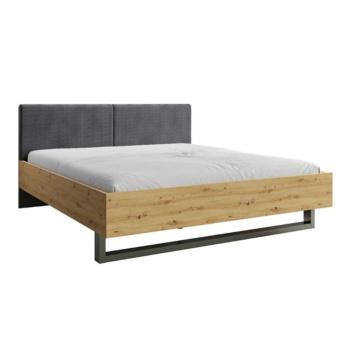 Lit adulte design 180x200 - Collection IZO. Coloris chêne et gris anthracite. Lit adulte design 180x200 - Collection IZO. Coloris chêne et gris anthracite.