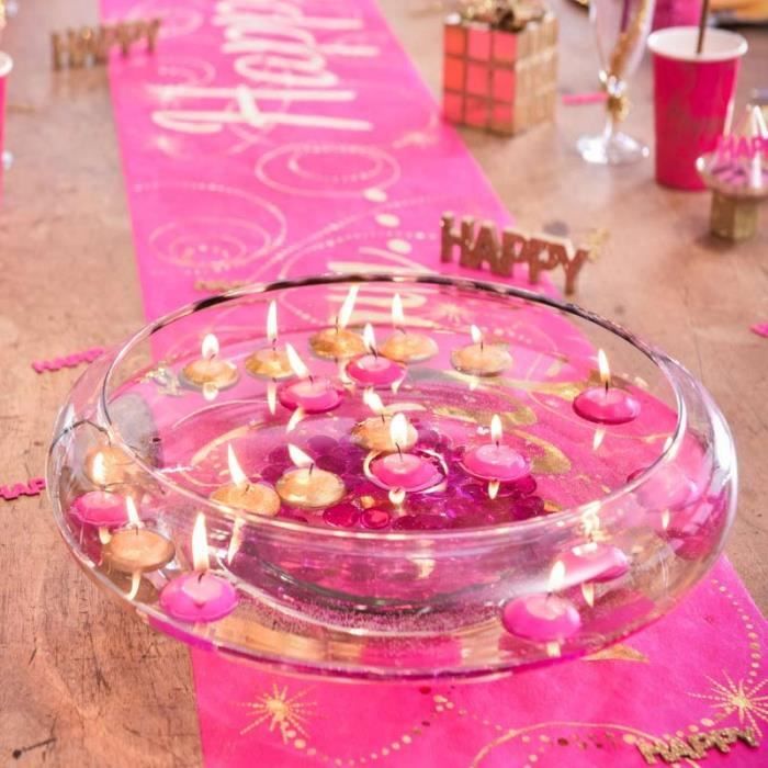 bougies flottantes decoration rose pastel table bapteme fille