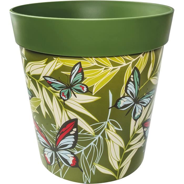 LIWIPot de Fleurs Hum, 25cm x 25cm Pot pour Plantes, Vert Papillon