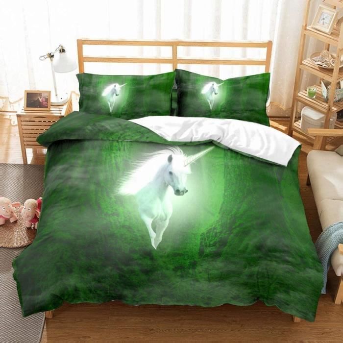 Housse De Couette Licorne 90x190 Pour Enfant Fille - Parure De Lit Microfibre Douce Avec Taie D'Oreiller