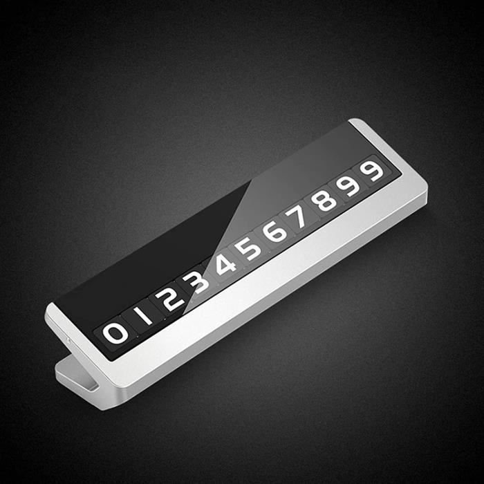 Plaque De Stationnement Temporaire Avec Numéro De Téléphone - Aluminium Noir - 10,6x3 Cm - Pour Tableau De Bord - 13