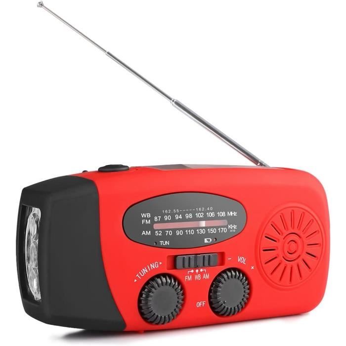 Banque de Puissance Solaire de la Radio à manivelle Rouge utile pour Banque de Chargeur de Radio durgence pour téléphone Intelligent Radio météo AM/FM/NOAA avec Lampe de Poche à LED 