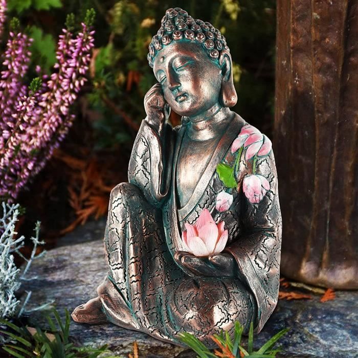 Statues De Jardin En Résine, Statue De Bouddha En Méditation, Décoration De Jardin Avec Lumière