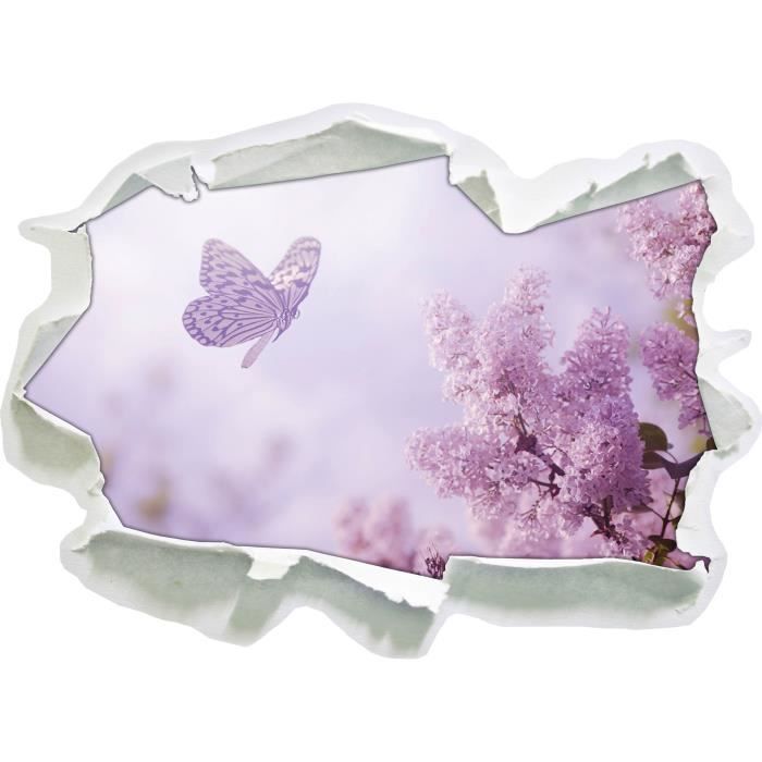 Petit Papillon Contre Rose Des Fleurs De Cerisier Le Regard 3d Mur Ou Un Autocollant De Porte Format 62x45cm Stickers Muraux Cdiscount Maison