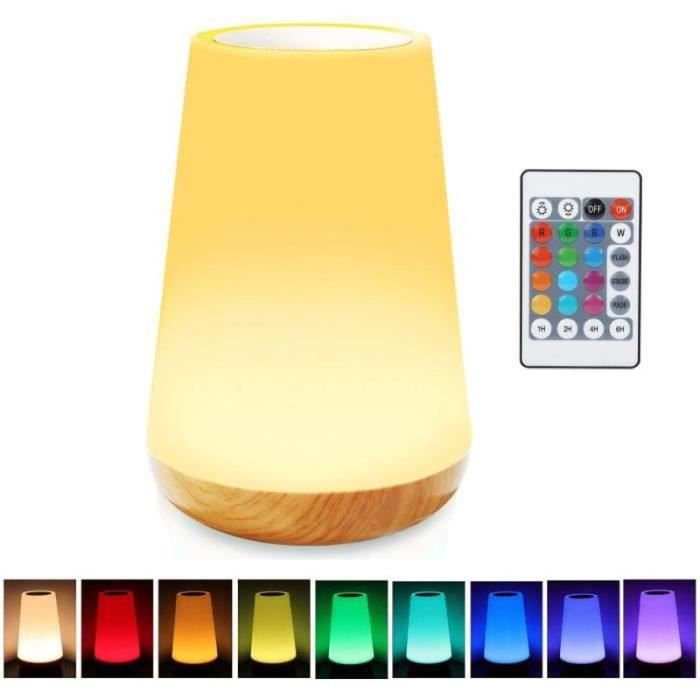 Adiwo Lampe De Chevet Tactile LED, 4 Modes & 13 Couleurs RVB Changement LED Veilleuse Enfants Avec Télécommande, Lampe De Chevet Tactile à Intensité Variable Rechargeable Par USB, Minuteur