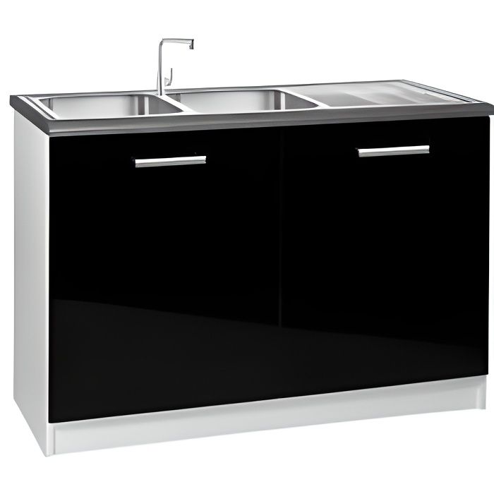 Meuble Cuisine Bas 120 Cm Sous Evier Tara Noir Achat Vente