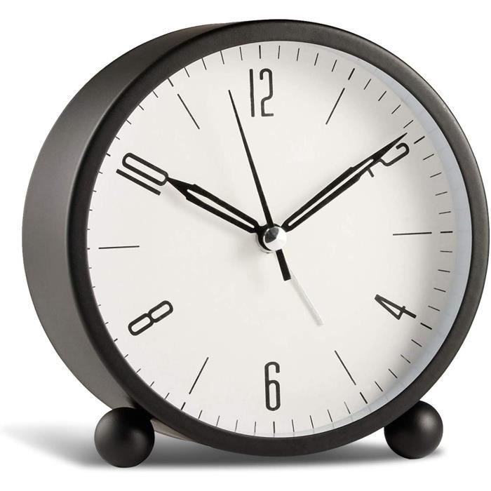 Réveil analogique en métal de 10 cm, horloge silencieuse avec veilleuse, pour bureau, dortoir
