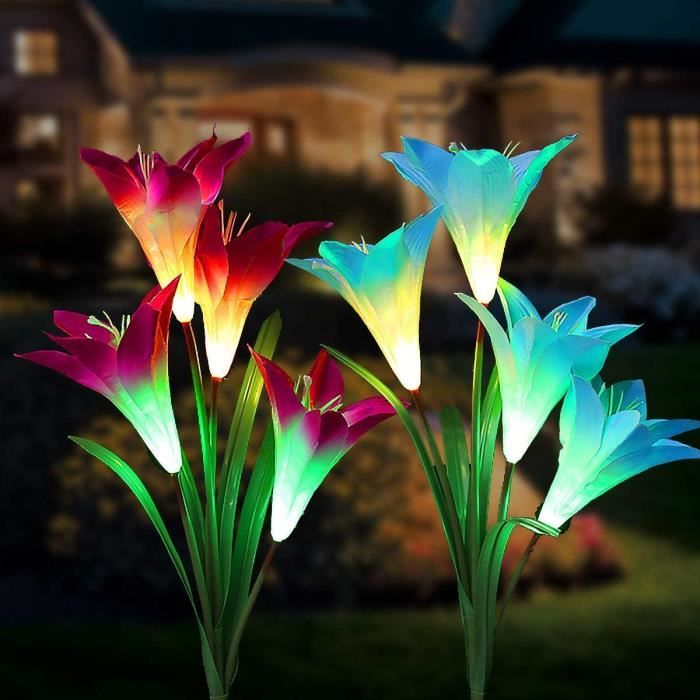 Extérieur Lampes solaires de Jardin 8 Lily Fleur Multicolore Changer LED Lampes solaires à Piquet Jardin, terrasse, Jardin,