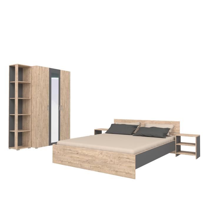 Ensemble De Chambre A Coucher Complete Zagreb Chene Antique Anthracite Achat Vente Chambre Complete Ensemble De Chambre A Coucher Cdiscount