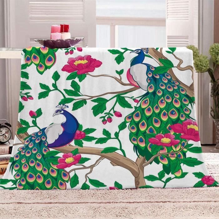 Couverture en flanelle chaude avec motif paon pour canapé, sofa, lit, confortable, légère, douce, confortable, en flanelle, cadeau pour filles, garçons, enfants, adultes, voyage, 101,6 x 127 cm Couverture en flanelle chaude avec motif paon pour canapé, sofa, lit, confortable, légère, douce, confortable, en flanelle, cadeau pour filles, garçons, enfants, adultes, voyage, 101,6 x 127 cm
