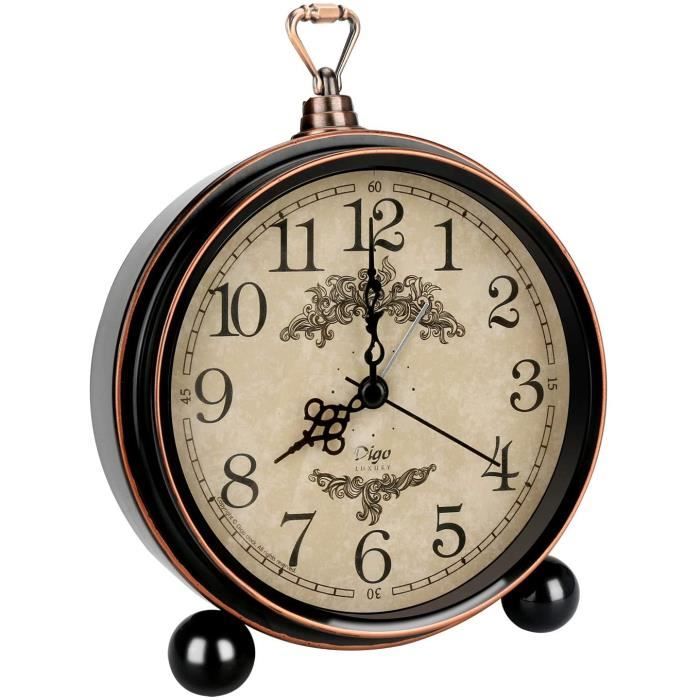 Pendules de cheminée Horloge rétro horloge de table silencieuse Pas de tick Réveil horloge de style européen Ornements simples Maison Chambre à coucher Chambre à coucher Table de chevet Horloge Horlog