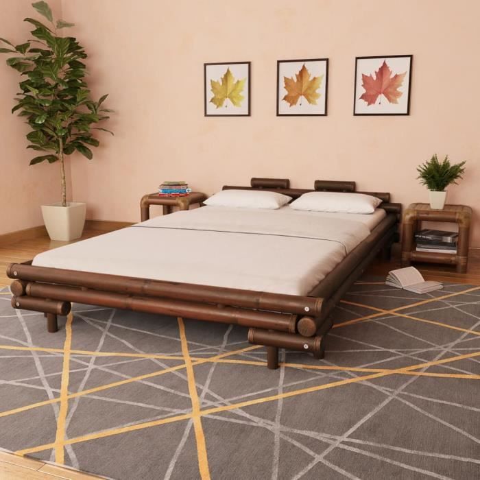 lit en bambou lay - marron foncé - 140 x 200 cm - style campagne