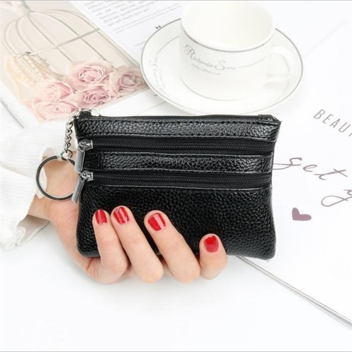 Le noir Porte monnaie en cuir pour femmes petit porte monnaie a fermeture eclair porte monnaie de poche p Cdiscount Bagagerie Maroquinerie