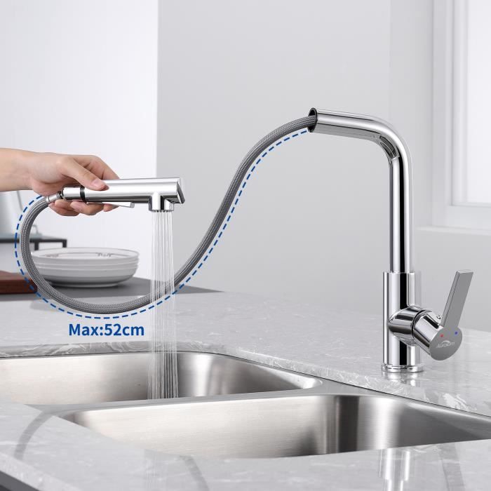 Robinet Mitigeur Haute Pression Rotatif à 360° pour L/'eau Chaude et Froide Auralum Robinet de Cuisine avec Douchette Extractible