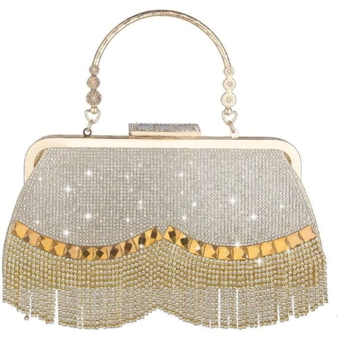 Sac de soir?�e pour Femmes Sacs ?� Main Pochette Luxe Sac de Soir?�e Or Banquet Strass Parti Bourse 