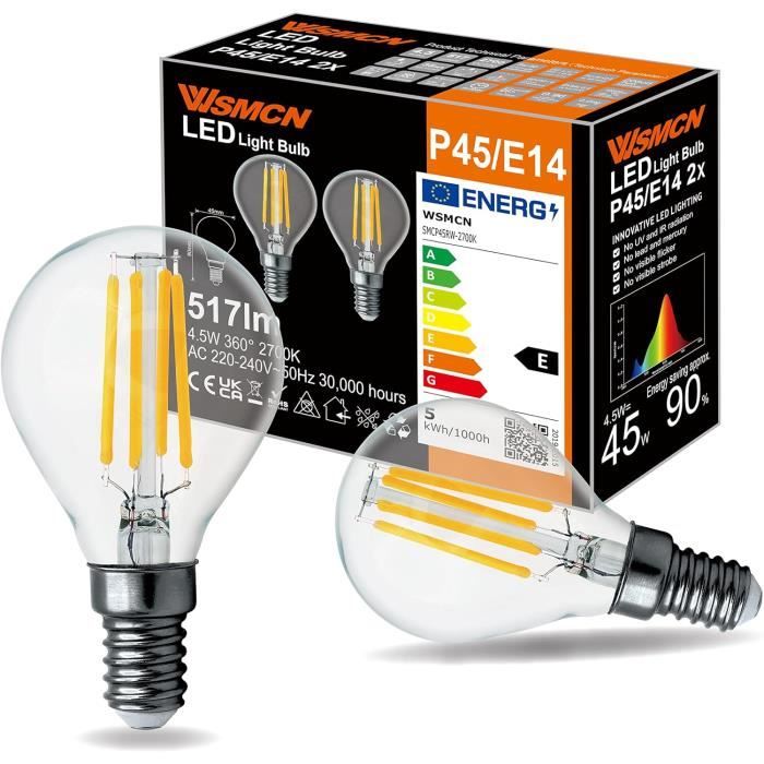4.5W Ampoules Led E14 Vintage Filament P45, Blanc Chaud 2700K