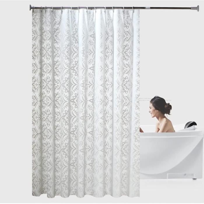 Rideau De Douche PEVA 180x200 Cm - Blanc, Anti-moisissure, Imperméable